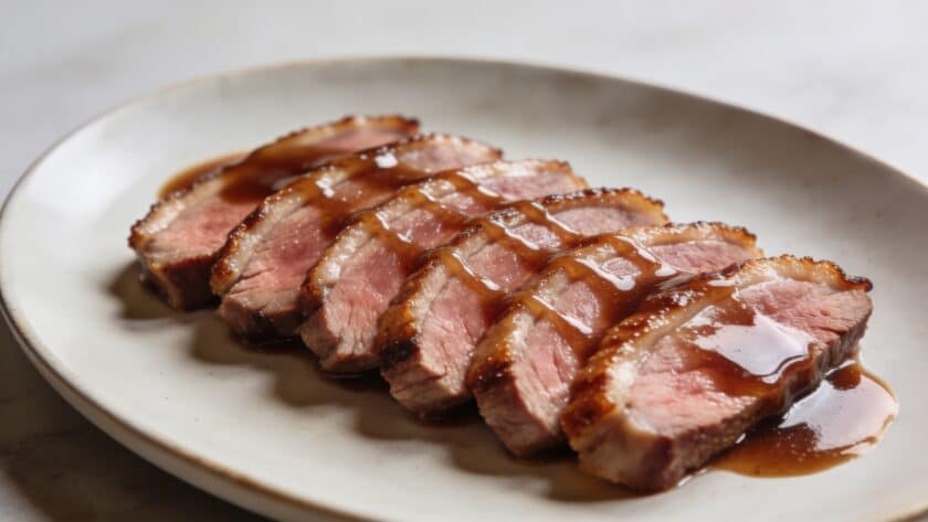 Assiette de canard en tranches nappes de sauce