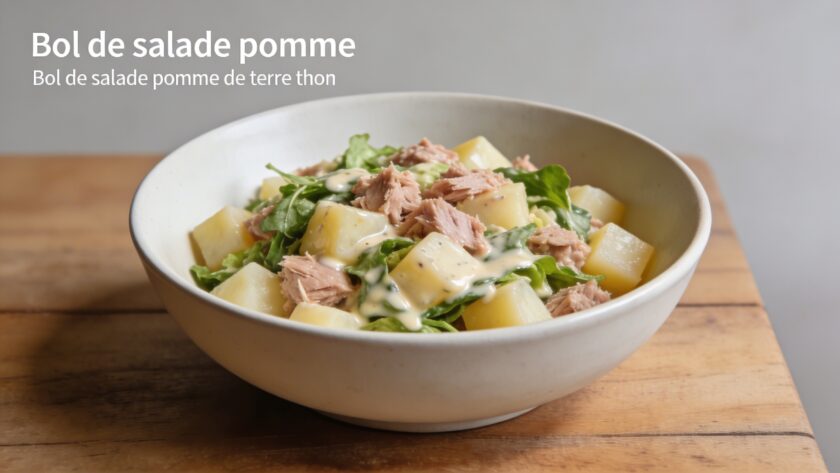 Bol de salade pomme de terre thon sur table