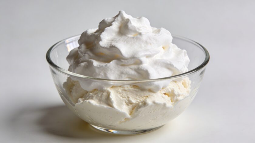 Bol en verre avec creme fouettee et ricotta