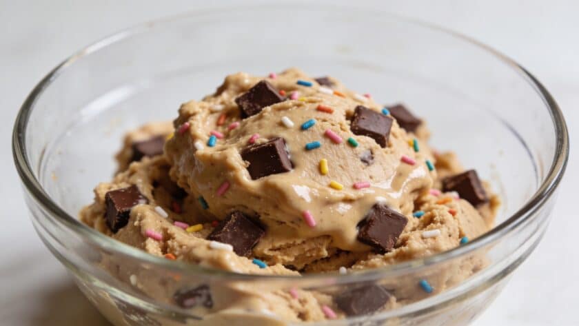 Bol en verre rempli de pate a cookie crue