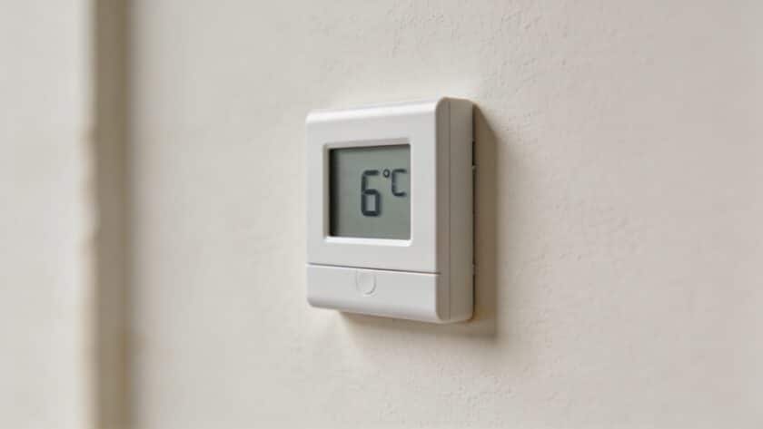 Gros plan sur thermostat mural affichant 6 degres