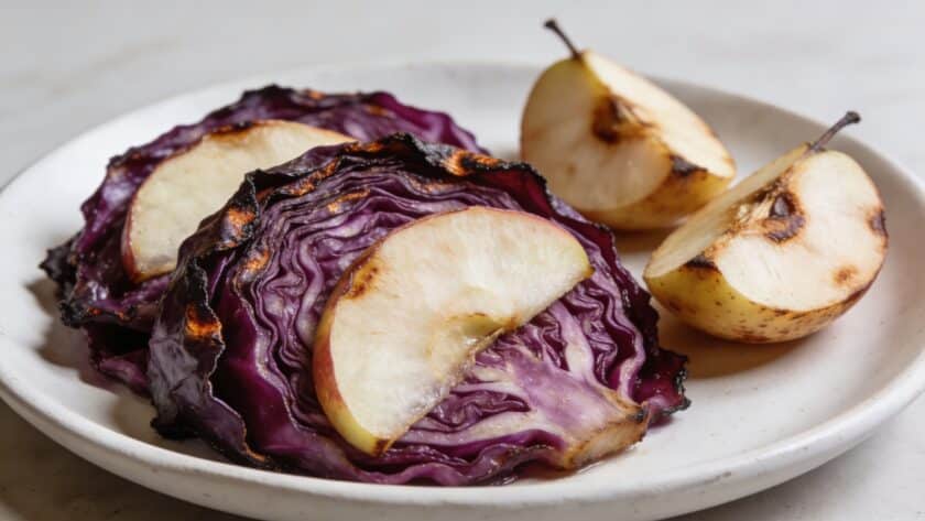 Plat de chou rouge braise avec pommes en tranches