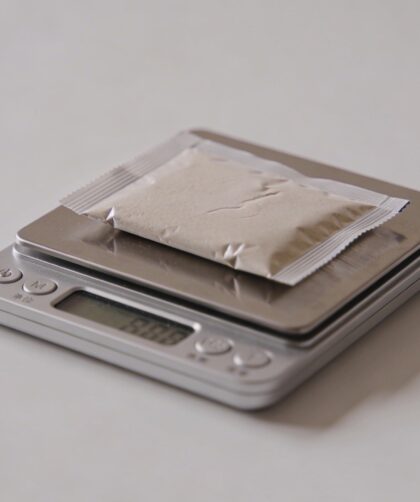 Sachet de levure pese sur petite balance
